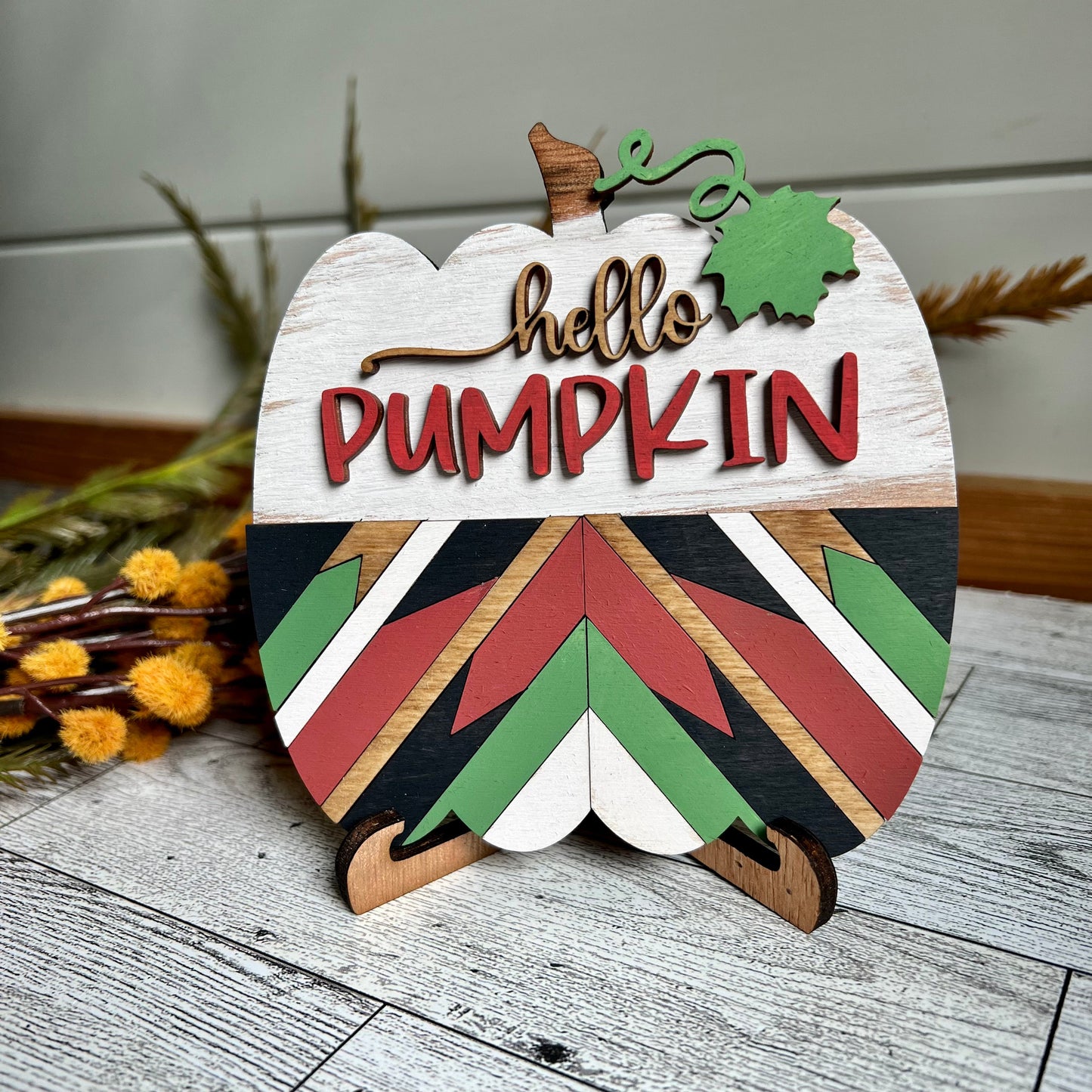 Quilted Boho Pumpkin - Door Hanger or Tiered Tray Decor