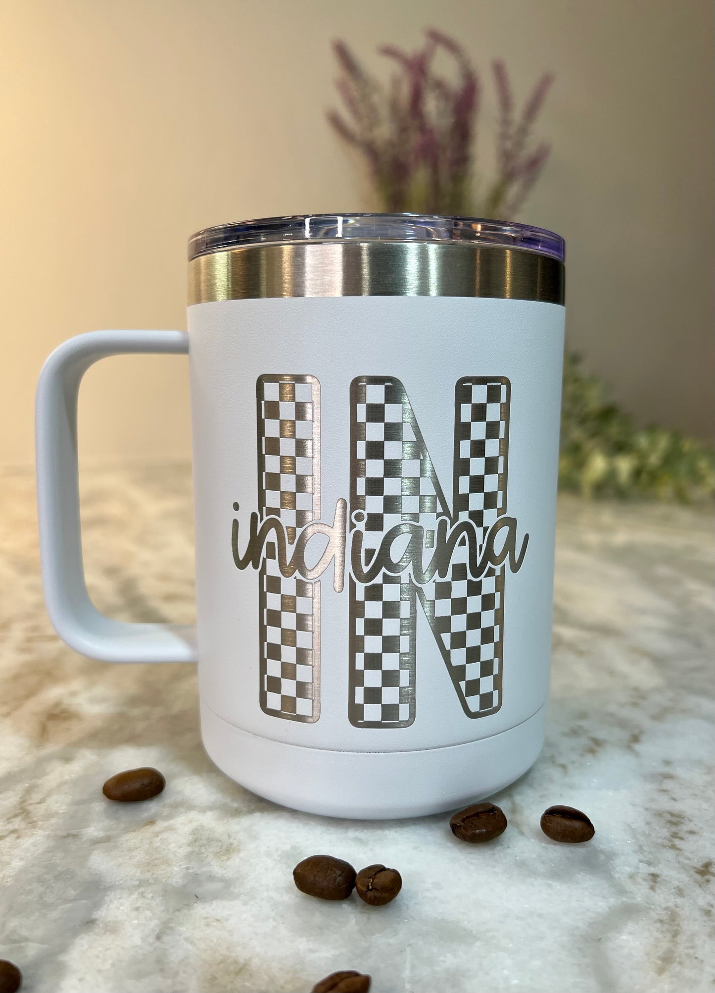 15 oz Checkered Indiana Stainless Steel Coffee Mug