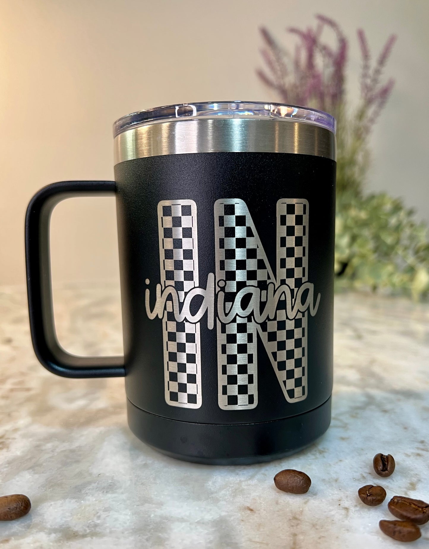 15 oz Checkered Indiana Stainless Steel Coffee Mug
