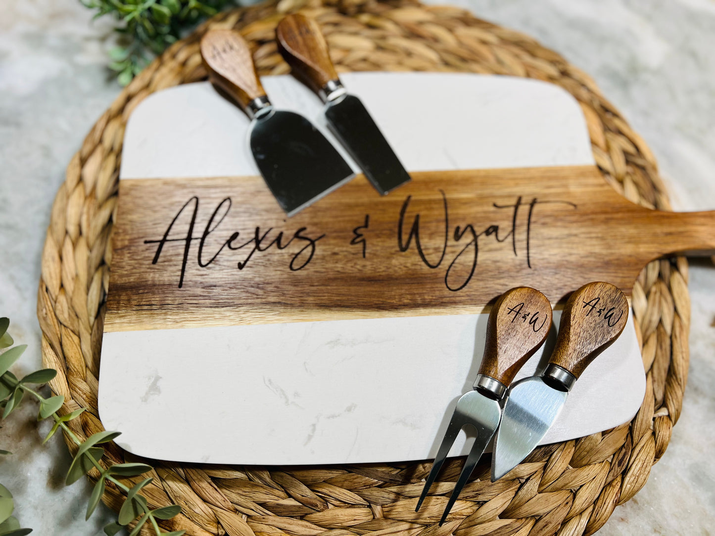 Marble and Acacia Charcuterie Set