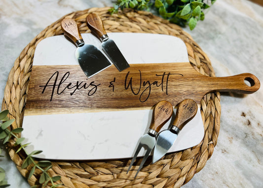 Marble and Acacia Charcuterie Set