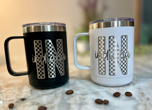 15 oz Checkered Indiana Stainless Steel Coffee Mug
