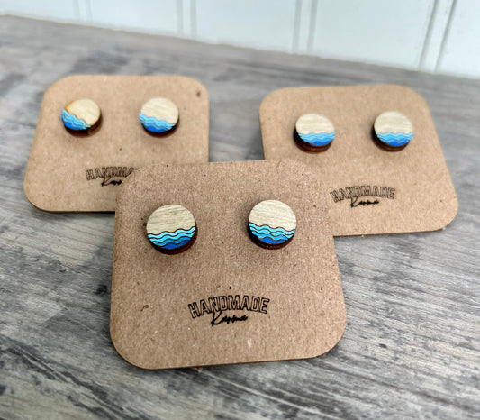 Wooden Wave Stud Earrings